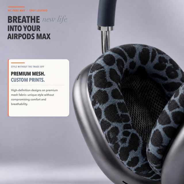Alt view image 4 of 7 - PadZ Max - Ear Cushions for AirPods Max 1 & 2 Made by Wicked Cushions Soft Fabric, Enhanced Comfort & Unique Style Grey Leopard