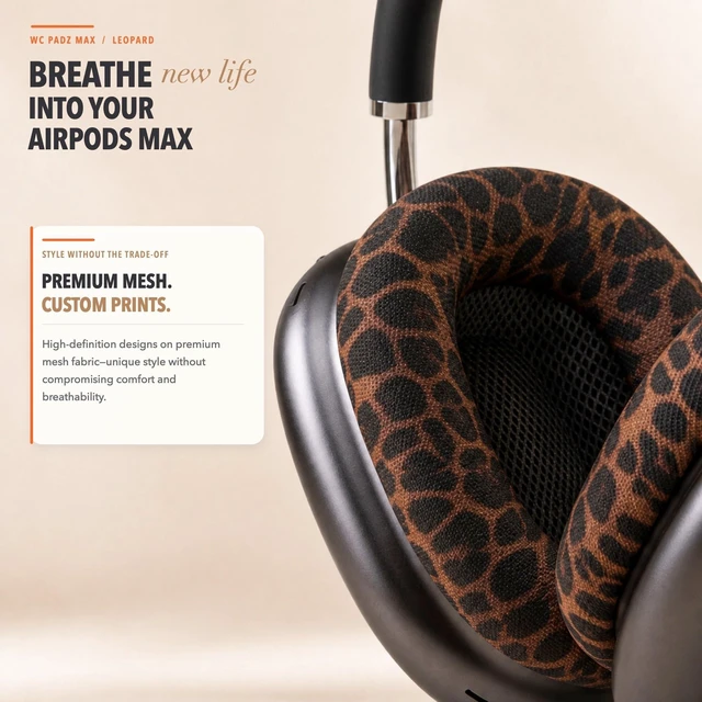 Alt view image 4 of 7 - PadZ Max - Ear Cushions for AirPods Max 1 & 2 Made by Wicked Cushions Soft Fabric, Enhanced Comfort & Unique Style Leopard