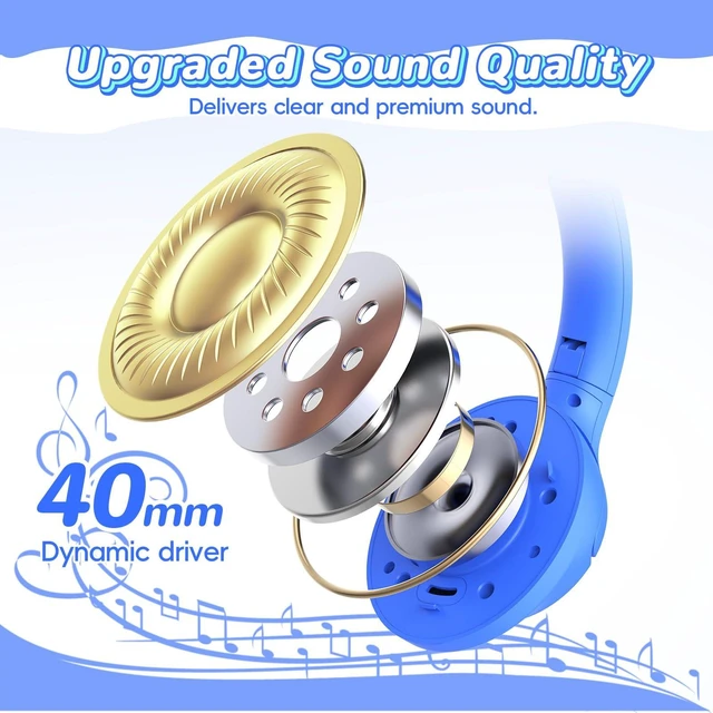 Alt view image 5 of 7 - Kids Bluetooth Headphones, 85H Playtime for Toddler Boys (Azure No LED) Over Ear Wireless Headphones for Kids, 85/94dB Safe Volume Limit, Bluetooth 5.4 Built-in Mic for iPad Tablet Travel Airplane