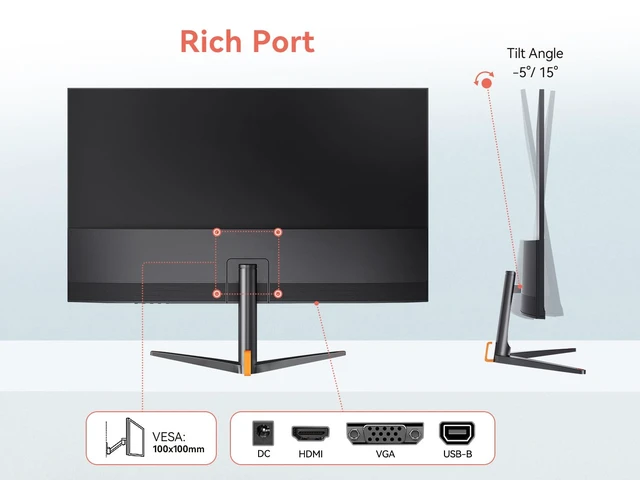 Alt view image 7 of 7 - 24 Inch Touchscreen Monitor, 10 Point Touch, FHD 1080P 75Hz IPS Screen, 100% SRGB, VESA Wall Mountable, Tilt Adjustment, VGA HDMI USB for PC, Laptop Business & Work Station, Warehouse