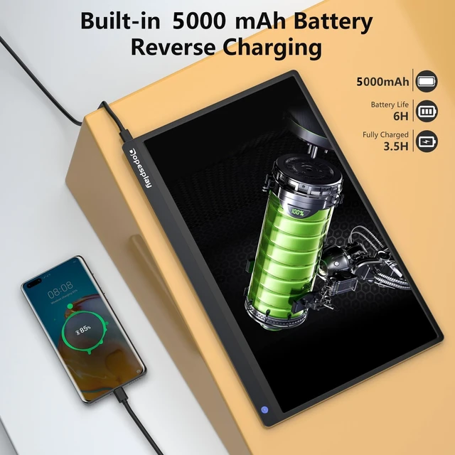 Alt view image 4 of 7 - 15.6" Touchscreen Portable Monitor with 5000mAh Battery, 1080P IPS Second Display Screen Extender, USB-C & HDMI for Laptop, MacBook, Phone, PS4/5, Xbox, Switch (No Touch on iPhone)