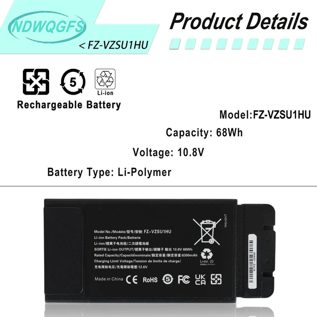 Alt view image 4 of 7 - FZ-VZSU1HU Battery Replacement for Panasonic Toughbook 55 FZ-55 Mk1 Mk2 10.8V 68Wh 6300mAh Li-Polymer panasonic fz-55 Battery