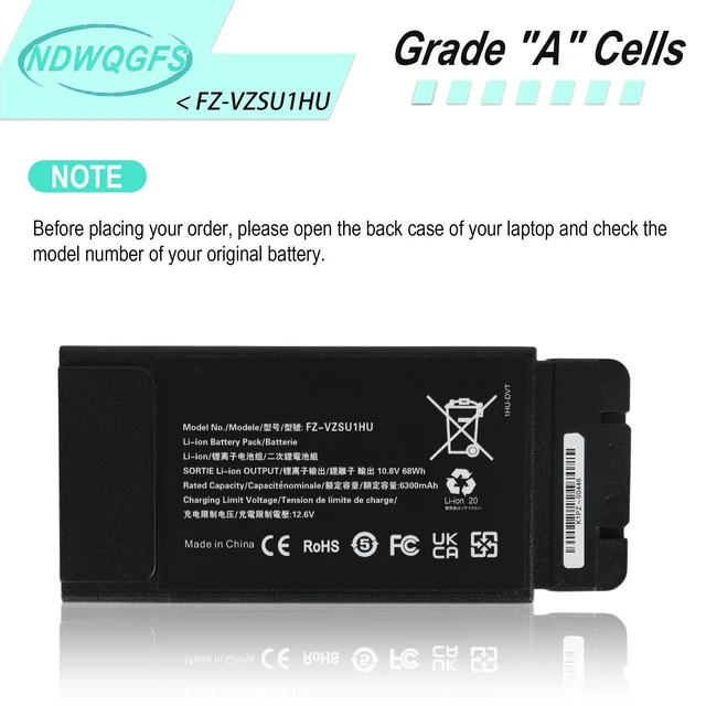 Alt view image 6 of 7 - FZ-VZSU1HU Battery Replacement for Panasonic Toughbook 55 FZ-55 Mk1 Mk2 10.8V 68Wh 6300mAh Li-Polymer panasonic fz-55 Battery