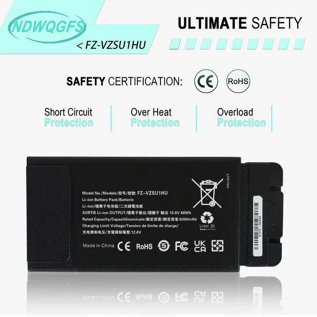 Alt view image 7 of 7 - FZ-VZSU1HU Battery Replacement for Panasonic Toughbook 55 FZ-55 Mk1 Mk2 10.8V 68Wh 6300mAh Li-Polymer panasonic fz-55 Battery