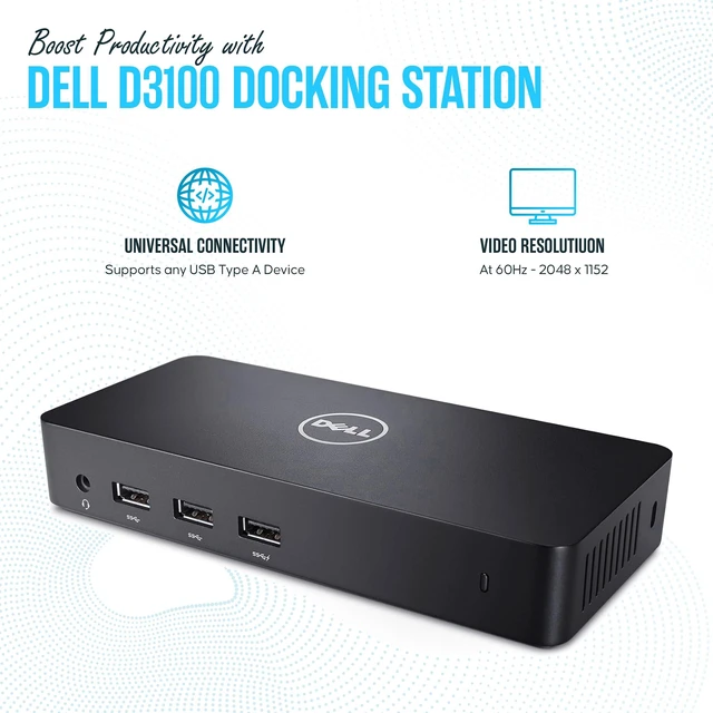 Alt view image 3 of 6 - Dell D3100 USB 3.0 Docking Station, 65W 4K Triple Display Dual Monitor Dock Ultra HD 4K Resolution Experience sharp visuals for work, streaming, and multitasking