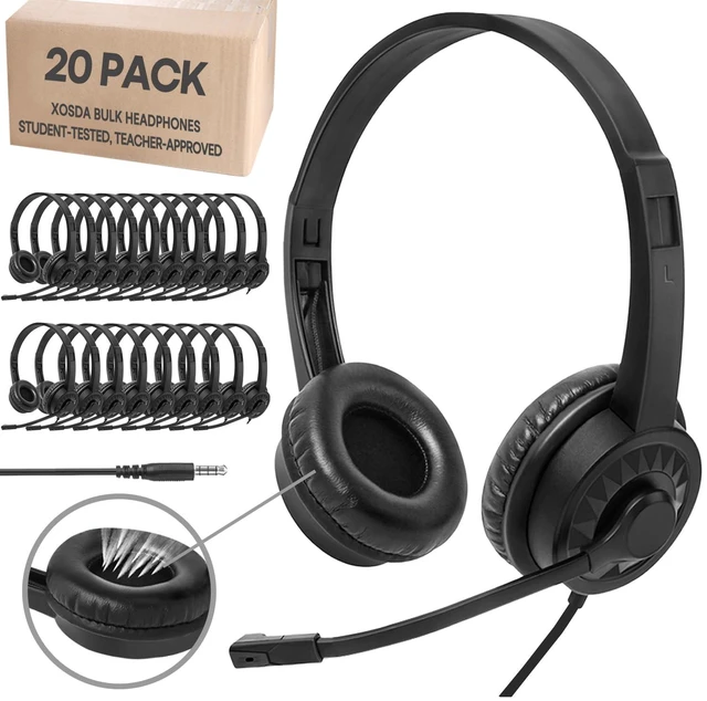 Main image of 20 Pack Bulk Headset with Microphone for Classroom, Noise Canceling Computer Headphones with Microphone for Office, Durable 3.5mm Wired Headset with Mic for Meetings Laptop PC