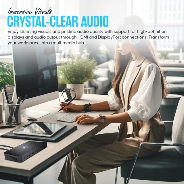 Alt view image 6 of 6 - Dell D3100 USB 3.0 Docking Station, 65W 4K Triple Display Dual Monitor Dock Ultra HD 4K Resolution Experience sharp visuals for work, streaming, and multitasking