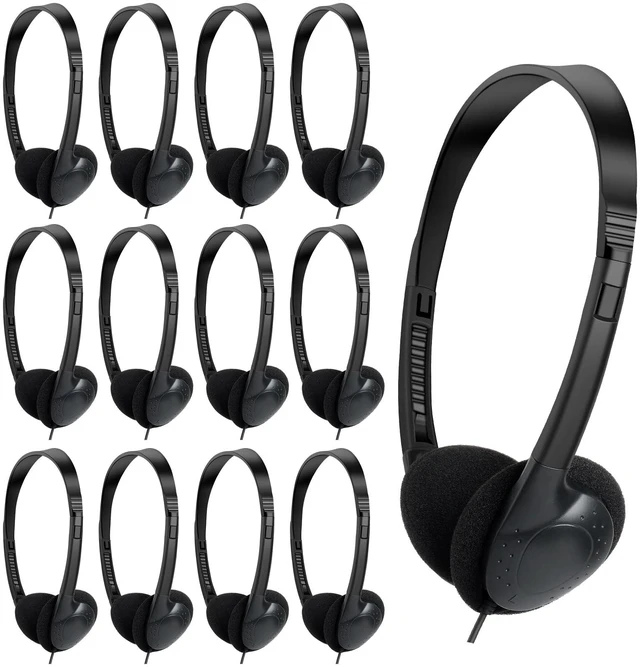 Main image of 100 Pack Kids Headphones Bulk for Classroom School Students Wired Wholesale On Ear Headphones for Children Teens Adults Library Chromebook Laptop Phone PC Tablet 3.5mm Jack Black