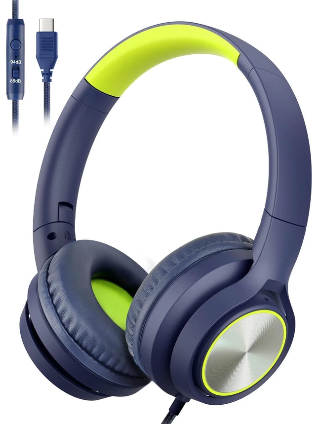 Main image of USB Type C Kids Headphones for School, Wired Over Ear Headsets with Microphone Limited Volume 85dB/ 94dB, Portable USBC Headphones for Kids Teens Children Online School/Travel/iPad/Tablet/Cellphone