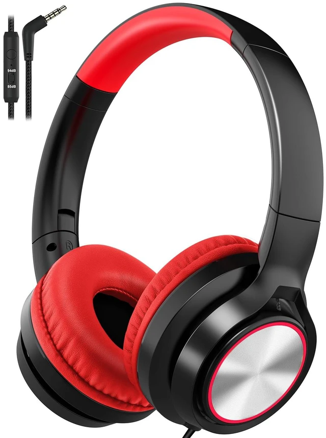 Main image of Kids Headphones with Microphone, Wired Over Ear Headsets with Limited Volume 85dB/ 94dB for Boys Girls Teens Children Online School/Travel/iPad/Tablet/Cellphone