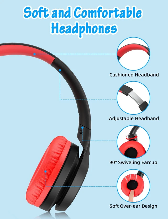Alt view image 5 of 7 - Kids Headphones with Microphone, Wired Over Ear Headsets with Limited Volume 85dB/ 94dB for Boys Girls Teens Children Online School/Travel/iPad/Tablet/Cellphone