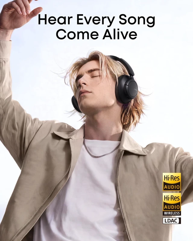 Alt view image 2 of 7 - by Anker Q31i, Adaptive Noise Cancelling Over-Ear Headphones LDAC Hi-Res Wireless Audio, 50H ANC Playtime, Comfortable Fit, Clear Calls, Dual Connection, Bluetooth 6.0, Custom EQ via App
