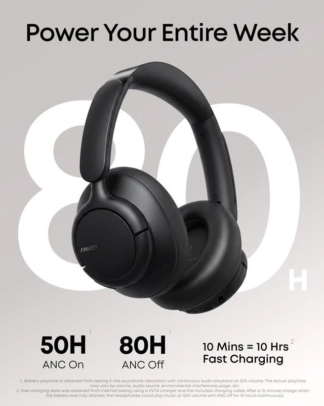 Alt view image 5 of 7 - by Anker Q31i, Adaptive Noise Cancelling Over-Ear Headphones LDAC Hi-Res Wireless Audio, 50H ANC Playtime, Comfortable Fit, Clear Calls, Dual Connection, Bluetooth 6.0, Custom EQ via App