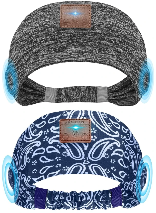 Main image of 2-Pack Sleeping Headphones, Headband Headphones with Thin Speakers Wireless Bluetooth Headband for Running Sports Workouts Yoga Travel Meditation Gift for Men Women - Gray&Pattern Blue