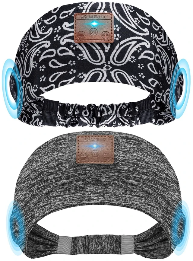 Main image of 2-Pack Sleeping Headphones, Headband Headphones with Thin Speakers Wireless Bluetooth Headband for Running Sports Workouts Yoga Travel Meditation Gift for Men Women - Gray&Pattern Black
