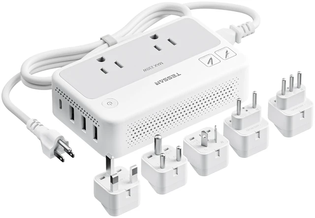 Main image of 220V to 110V Voltage Converter Universal Travel Power Adapter with Type C/G/D/I/L Plugs, 2 AC Outlets, 4 USB Ports (1 USB-C), 230W Max Step Down Transformer