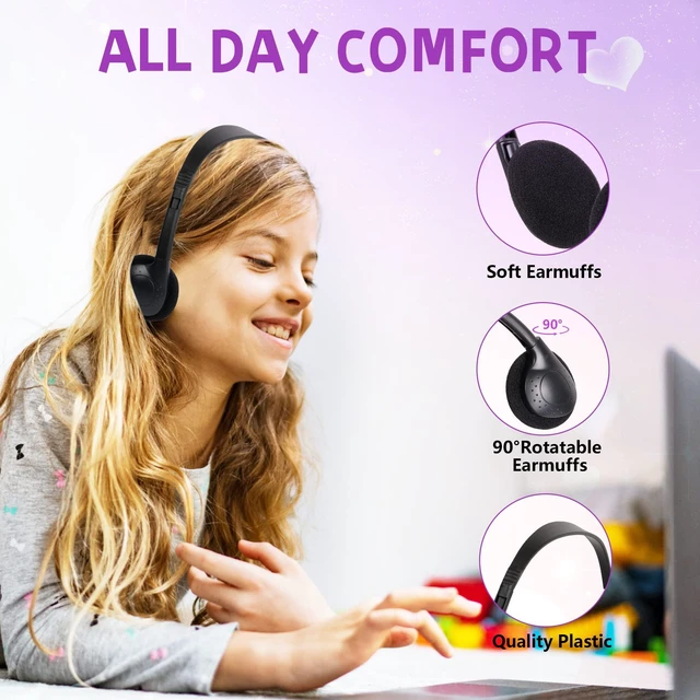 Alt view image 3 of 6 - 100 Pack Kids Headphones Bulk for Classroom School Students Wired Wholesale On Ear Headphones for Children Teens Adults Library Chromebook Laptop Phone PC Tablet 3.5mm Jack Black