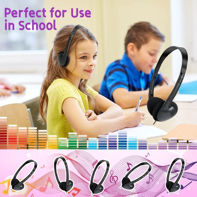 Alt view image 6 of 6 - 100 Pack Kids Headphones Bulk for Classroom School Students Wired Wholesale On Ear Headphones for Children Teens Adults Library Chromebook Laptop Phone PC Tablet 3.5mm Jack Black