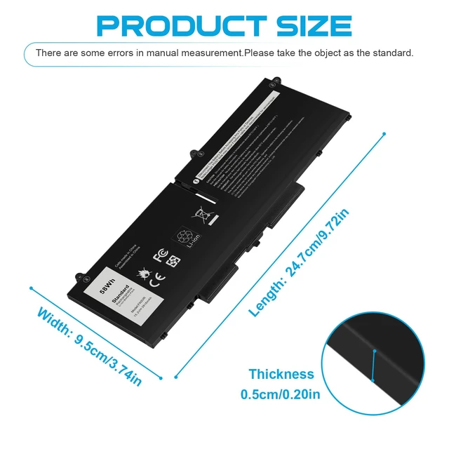Alt view image 2 of 7 - FK0VR 07KRV Laptop Battery for Dell Latitude 5330 5430 5530 7330 7430 7530 2-in-1 Precision 3570 P133G P134G P135G P136G P138G P139G FKOVR 8H6WD 01VX5 404T8 51R71 8P81K HFN8K 08P81K P104F P110F PX0GF