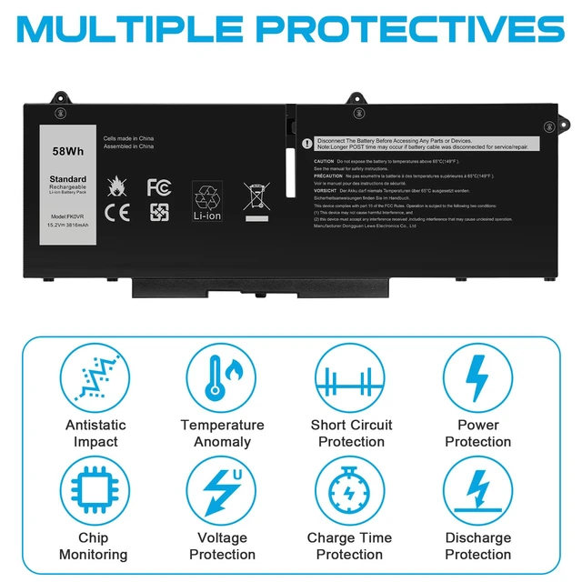 Alt view image 5 of 7 - FK0VR 07KRV Laptop Battery for Dell Latitude 5330 5430 5530 7330 7430 7530 2-in-1 Precision 3570 P133G P134G P135G P136G P138G P139G FKOVR 8H6WD 01VX5 404T8 51R71 8P81K HFN8K 08P81K P104F P110F PX0GF