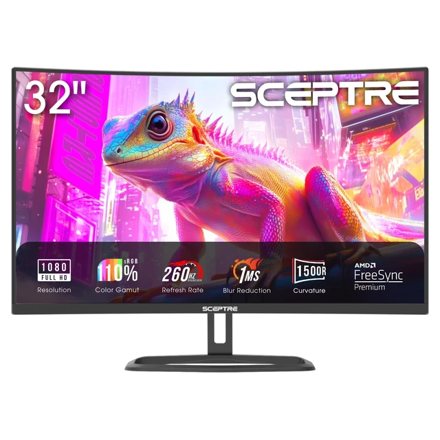 Alt view image 2 of 7 - Prime Curved 32 inch Gaming Monitor 1080p DisplayPort up to 260Hz 1500R FreeSync Premium 1ms Build-in Speakers, Machine Black 2026 (C325B-FW260D Series)