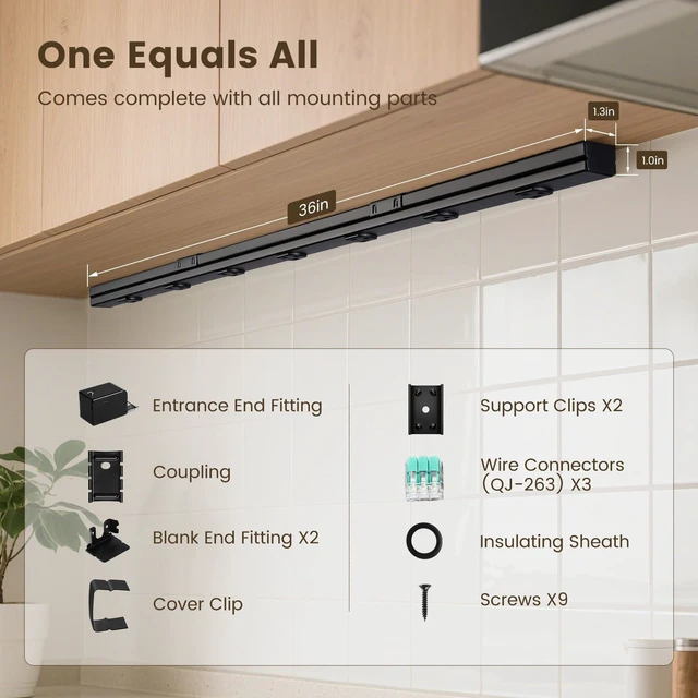 Alt view image 3 of 7 - 2-Pack 36 in Hardwired Under Cabinet Power Strip, 6 TR Outlets Power Strip with USB-A & USB-C, Seamless Under Cabinet Outlet, Customizable Length, ETL Listed, Black