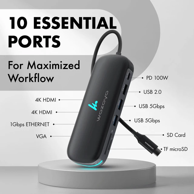 Alt view image 2 of 7 - Type C 10 in 1 Docking Station with 2XUSB 5Gbps, Dual 4K HDMI, VGA, Gigabit Ethernet, USB 2.0, SD & TF, PD 100W, Compatible with Thunderbolt 4, macOS, Windows, Android & iOS