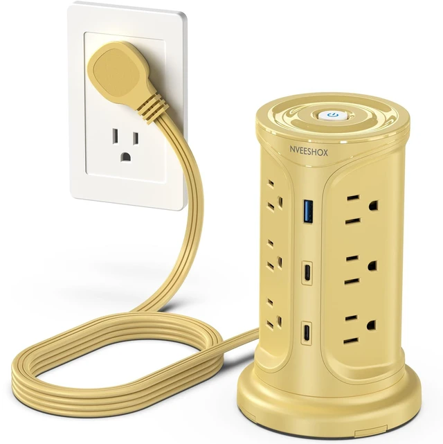 Main image of Surge Protector Power Strip, 6.5FT Extension Cord with Multiple Outlets Power Strip Tower wtih 12 AC 4 USB Ports(2 Type C), Flat Plug Outlet Extender with Screw Wall Mount for Home Office Dorm