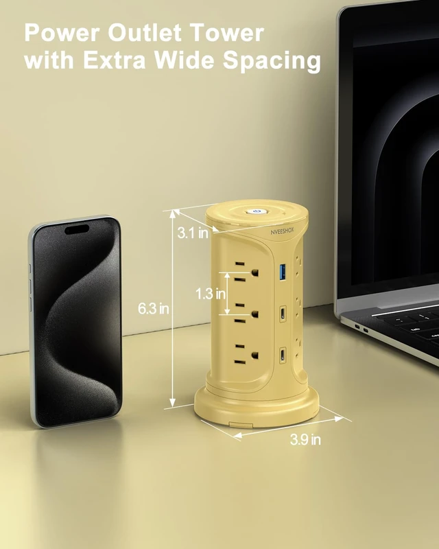 Alt view image 5 of 6 - Surge Protector Power Strip, 6.5FT Extension Cord with Multiple Outlets Power Strip Tower wtih 12 AC 4 USB Ports(2 Type C), Flat Plug Outlet Extender with Screw Wall Mount for Home Office Dorm