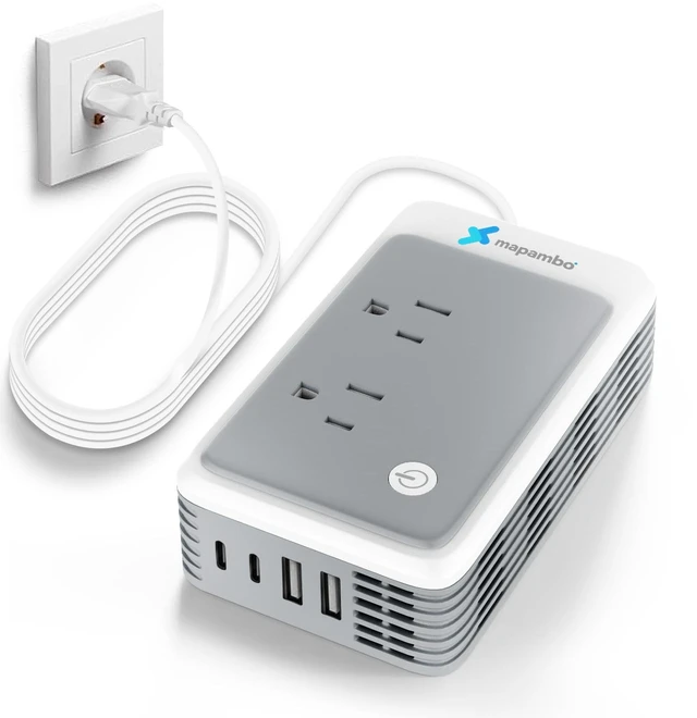 Main image of 220V to 110V Voltage Converter US to Europe for Curling Iron and Hair Straighteners, Power Converter for European Travel Plug Adapter with 2 USB A & 2 USB C PortsGrey