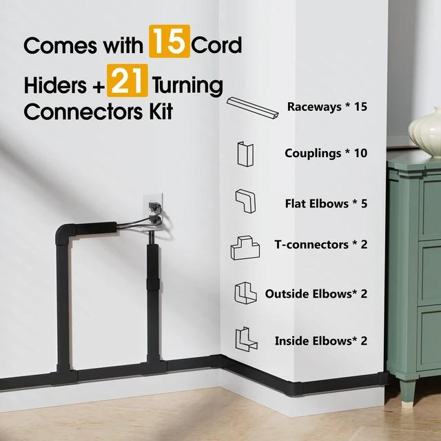 Alt view image 3 of 7 - 212.6in Cord Covers for 2-3 Wires on Wall, TV Cord Hider Wall, Easier Set-up Wire Hider Wire Covers for Cords on Wall, Paintable Cable Hider Raceway,Self-Adhesive Cable Cover, W0.95 H0.55in, Black