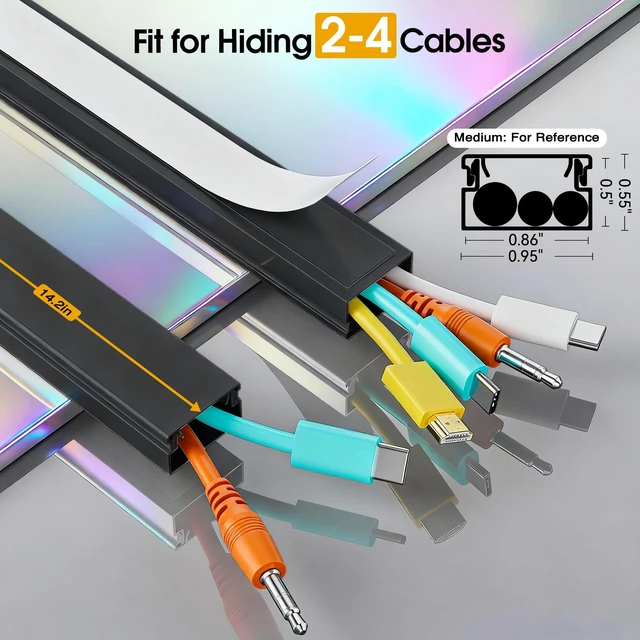 Alt view image 2 of 7 - 212.6in Cord Covers for 2-3 Wires on Wall, TV Cord Hider Wall, Easier Set-up Wire Hider Wire Covers for Cords on Wall, Paintable Cable Hider Raceway,Self-Adhesive Cable Cover, W0.95 H0.55in, Black