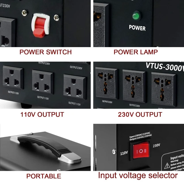 Alt view image 7 of 7 - 3000W Step Up/Down 110V220V Voltage Converter Transformer Equipped with Standard US Power Cord for Cross-Country Appliance Use,Built-in Resettable Circuit Breaker Overload Protection
