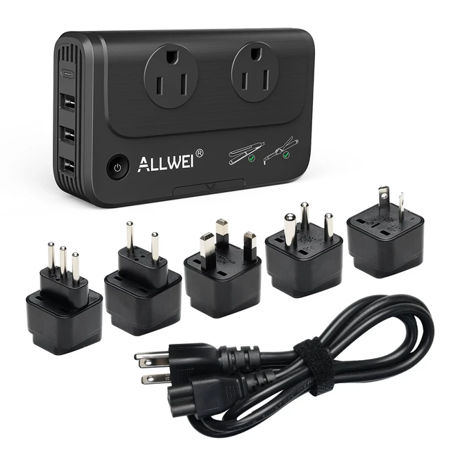 Main image of Travel Voltage Converter 220V to 110V Outlet Converter us to Europe for Hair Straightener/Curling Iron, Universal Power Plug Adapter UK, US, AU, EU, IT, India (Black)