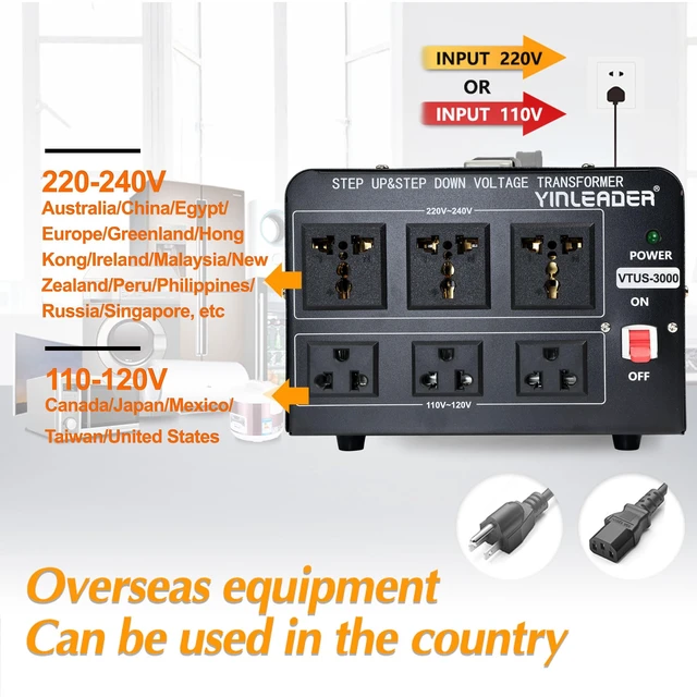 Alt view image 6 of 7 - 3000W Step Up/Down 110V220V Voltage Converter Transformer Equipped with Standard US Power Cord for Cross-Country Appliance Use,Built-in Resettable Circuit Breaker Overload Protection