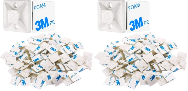 Main image of 100 PCS 3/4" White Self Adhesive Cable Zip Tie Mounts Wire Cable Clips Holders Management Anchors Organizer Holders Squares(HS-101S) (Pack of 2)