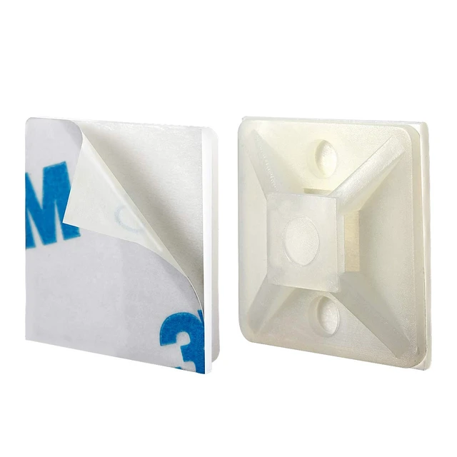 Alt view image 2 of 6 - 100 PCS 3/4" White Self Adhesive Cable Zip Tie Mounts Wire Cable Clips Holders Management Anchors Organizer Holders Squares(HS-101S) (Pack of 2)