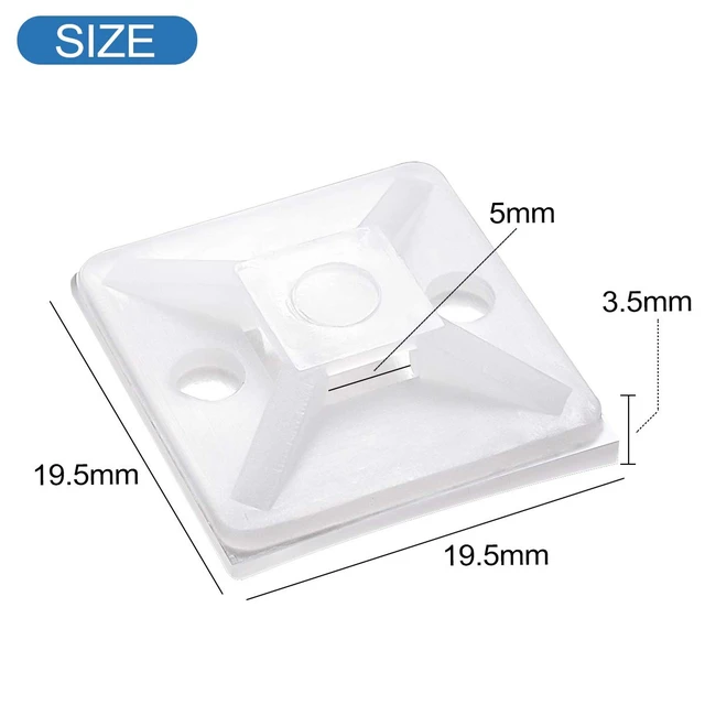 Alt view image 3 of 6 - 100 PCS 3/4" White Self Adhesive Cable Zip Tie Mounts Wire Cable Clips Holders Management Anchors Organizer Holders Squares(HS-101S) (Pack of 2)