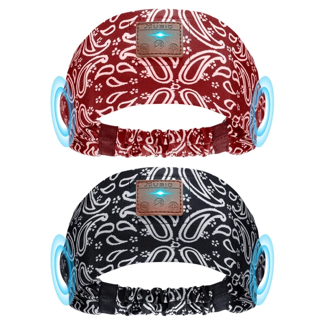 Main image of 2-Pack Sleeping Headphones, Headband Headphones with Thin Speakers Wireless Bluetooth Headband for Running Sports Workouts Yoga Travel Meditation Gift for Men Women - Pattern Black&Pattern Red