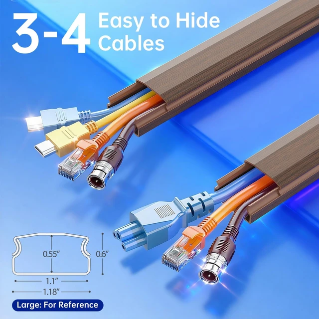 Alt view image 2 of 7 - Cord Hider, Large Cord Covers for 3-4 Wires on Wall, 85in Cable Hider, Easy Set up Wire Hiders Wire Covers for Cords on Wall, TV Cable Cover Raceway for Home & Office, W1.18 H0.67in, CherryWood