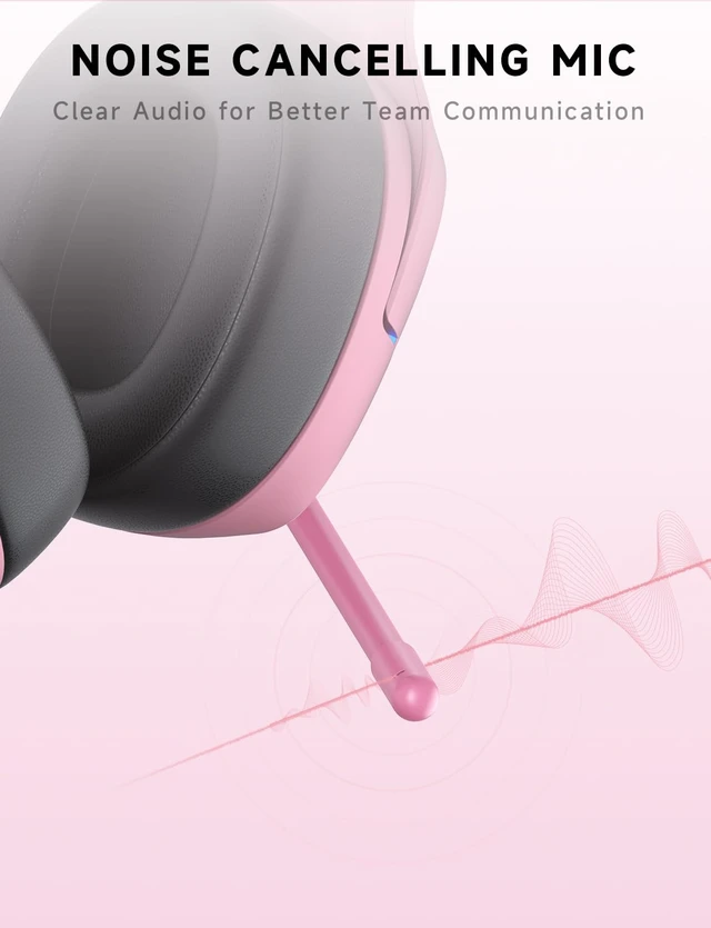 Alt view image 7 of 7 - 2.4GHz Wireless Gaming Headsets for PS5, PS4, PC, Switch, BlushPink Bluetooth 5.3 Gaming Headphones with Noise Canceling Mic, 7.1 Surround Sound, 70H Battery, Blue Lighting