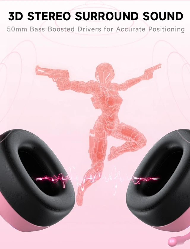Alt view image 6 of 7 - 2.4GHz Wireless Gaming Headsets for PS5, PS4, PC, Switch, BlushPink Bluetooth 5.3 Gaming Headphones with Noise Canceling Mic, 7.1 Surround Sound, 70H Battery, Blue Lighting