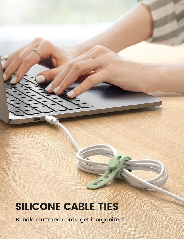 Alt view image 2 of 7 - 20 Pack Silicone Cable Ties, Reusable Cord Organizer Straps Elastic Durable, Colorful, Cable Wraps Management, Home Office Drom Phone Charger Organizer Ties, Travel Essentials