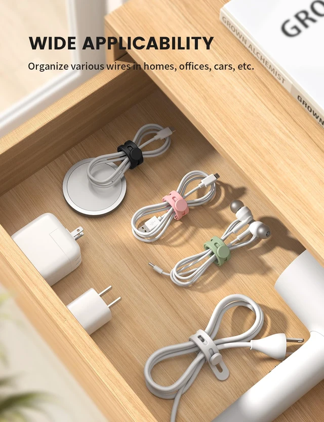 Alt view image 3 of 7 - 20 Pack Silicone Cable Ties, Reusable Cord Organizer Straps Elastic Durable, Colorful, Cable Wraps Management, Home Office Drom Phone Charger Organizer Ties, Travel Essentials