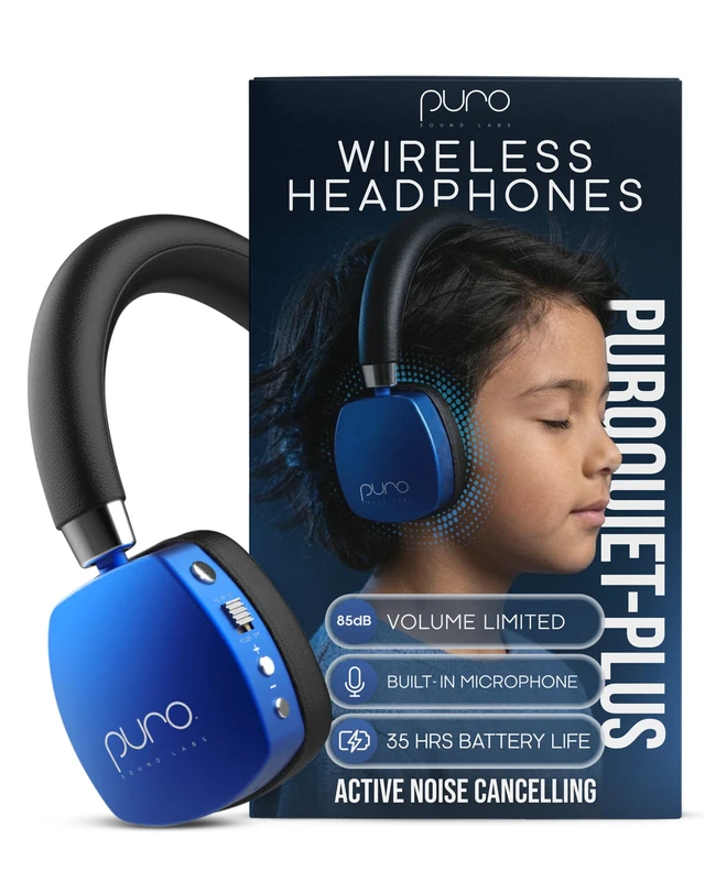 Main image of Kids Headphones, Volume-Limiting 85dB, PuroQuiet Plus, Blue 85 dB Volume Limit, Built in Mic, 35-Hour Battery, Lightweight On Ear Design & Comfy Fit, Bluetooth Headphones for Kids