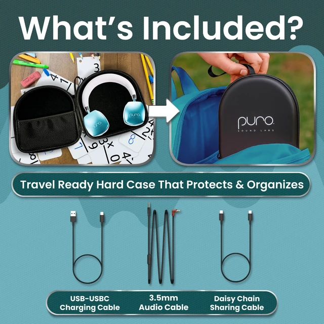Alt view image 7 of 7 - Kids Headphones, Volume-Limiting 85dB, PuroQuiet Plus, Teal 85 dB Volume Limit, Built in Mic, 35-Hour Battery, Lightweight On Ear Design & Comfy Fit, Bluetooth Headphones for Kids