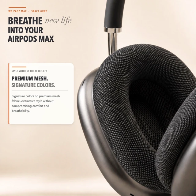 Alt view image 4 of 7 - PadZ Max - Ear Cushions for AirPods Max 1 & 2 Made by Wicked Cushions Soft Fabric, Enhanced Comfort & Unique Style Space Grey