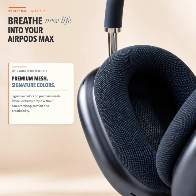 Alt view image 4 of 7 - PadZ Max - Ear Cushions for AirPods Max 1 & 2 Made by Wicked Cushions Soft Fabric, Enhanced Comfort & Unique Style Midnight