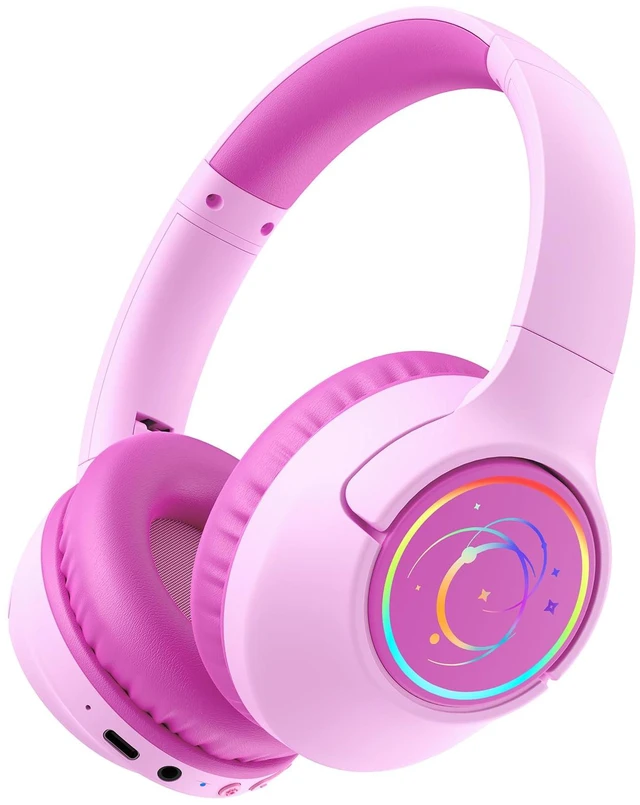 Main image of Kids Bluetooth Headphones, 85H Playtime for Toddler, Fuscia Pink with LED Over Ear Wireless Headphones for Kids, 85/94dB Safe Volume Limit, Bluetooth 5.4 Built-in Mic for iPad Tablet Airplane Travel