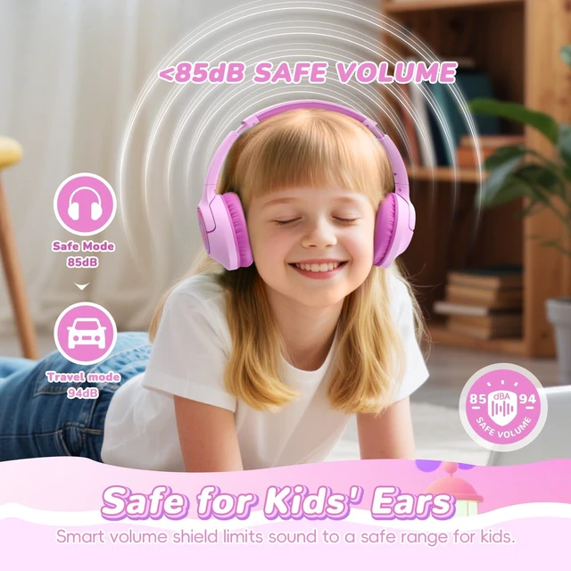 Alt view image 4 of 7 - Kids Bluetooth Headphones, 85H Playtime for Toddler, Fuscia Pink with LED Over Ear Wireless Headphones for Kids, 85/94dB Safe Volume Limit, Bluetooth 5.4 Built-in Mic for iPad Tablet Airplane Travel